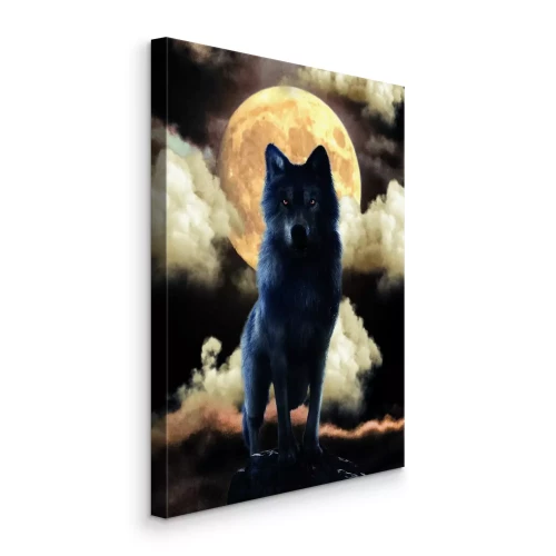 Canvas Een woeste wolf tegen de achtergrond van een heldere volle maan &#39;s nachts