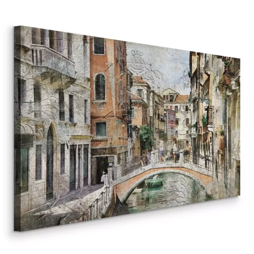 Canvas Een stenen landschap met een pittoresk bruggetje