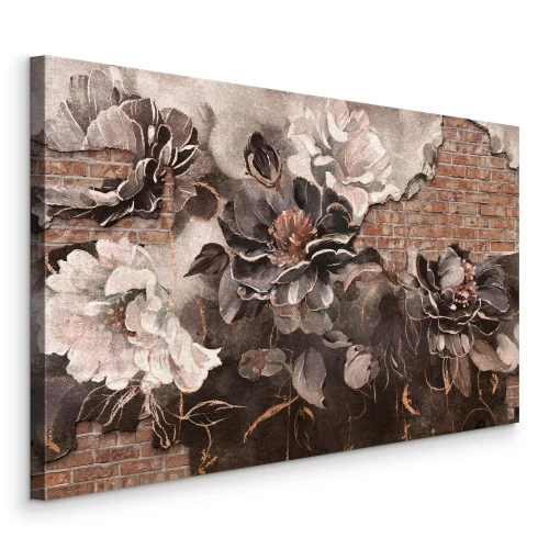 Canvas Aquarelcompositie van rozen met een bakstenen achtergrond