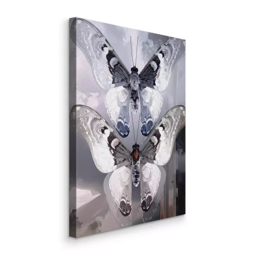 Canvas Contrasterende silhouetten van vlinders tussen het groen van het bos