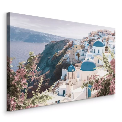 Canvas Een charmante Griekse nederzetting in de heuvels van Santorini