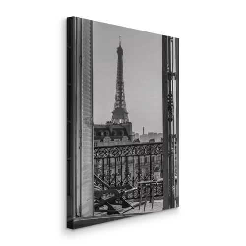Canvas Romantisch uitzicht op de Eiffeltoren vanaf een balkon in Parijs