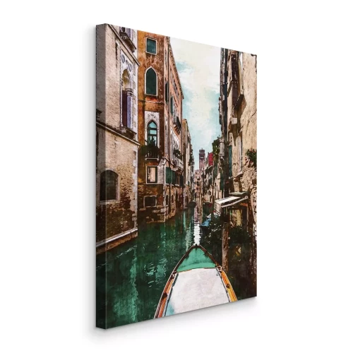 Canvas Een traditionele gondel tegen de achtergrond van Venetiaanse huurkazernes