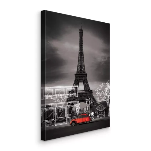 Canvas Eiffeltoren met een rode auto