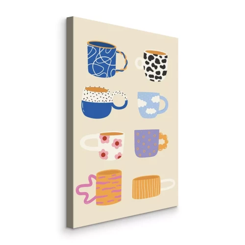 Canvas Prachtig versierde kleurrijke keramische mokken