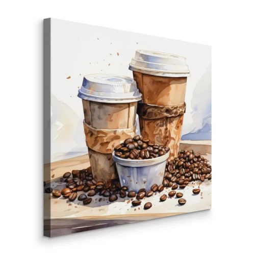 Canvas Papieren bekers met hete koffie tussen de bonen