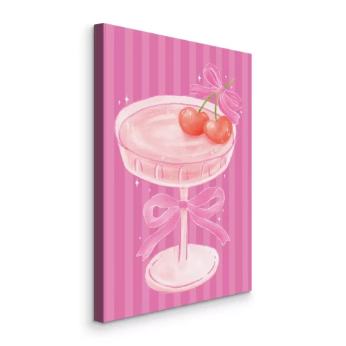 Canvas Een mooi glas met een strik en een kleurrijk drankje
