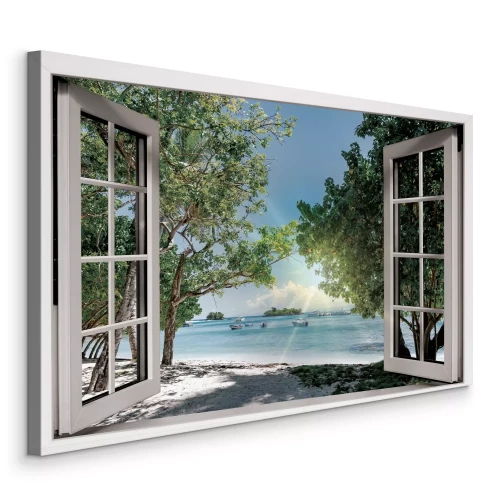 Canvas Uitzicht op de baai met wit zand