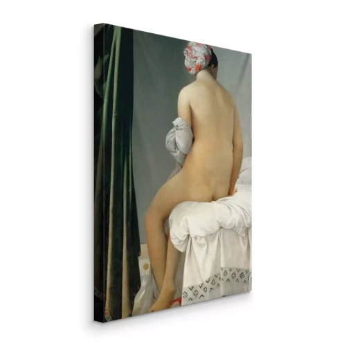 Canvas Een vrouw die &#39;s ochtends in gedachten verzonken is bij het gordijn