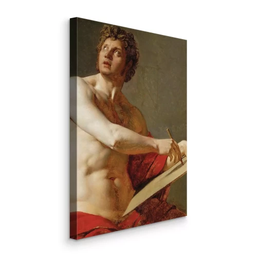 Canvas Een kunstenaar die met rode stof werkt