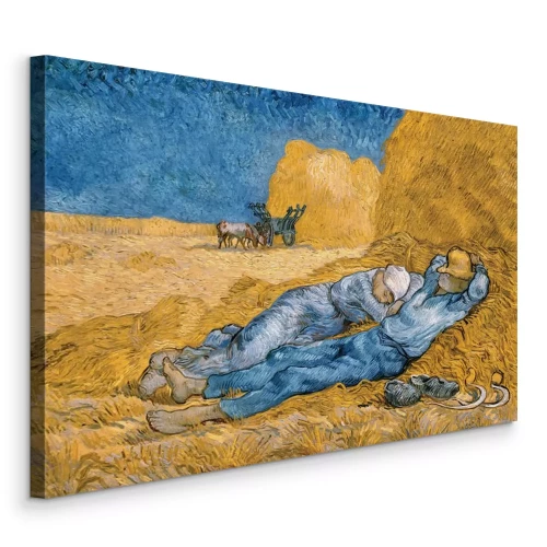 Canvas Een veldlandschap met boeren onder een blauwe lucht