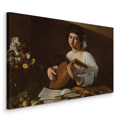 Canvas Een charmante figuur van een vrouw met een luit