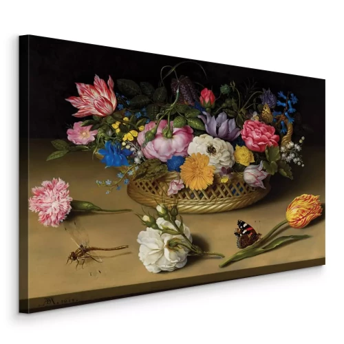 Canvas Barok boeket bloemen in een gevlochten mand