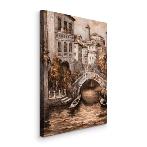 Canvas Een charmante Italiaanse stad aan het water met gondels