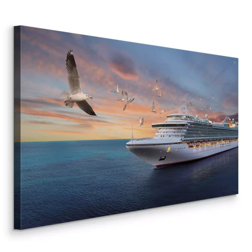 Canvas Een cruiseschip in het licht van de ondergaande zon