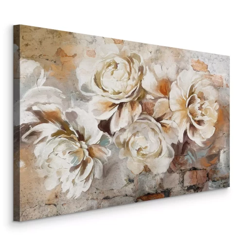 Canvas Aquarelrozen in een delicate opname tegen een bakstenen achtergrond