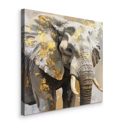 Canvas Majestueuze olifant met gouden ornamenten