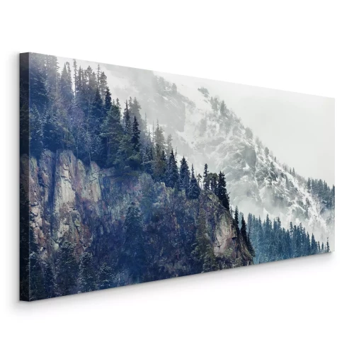 Canvas Berglandschap met groene coniferen