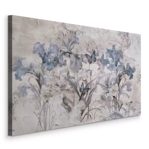 Canvas Subtiele vlinders tussen blauwe bloemen