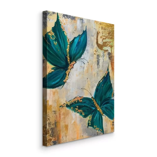 Canvas Turquoise vlinders met glanzende gouden details