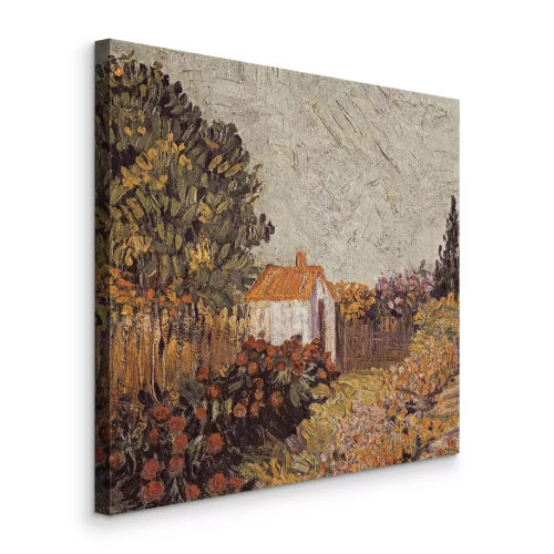 Canvas Een rustig dorp tussen bloemen en groene plantages