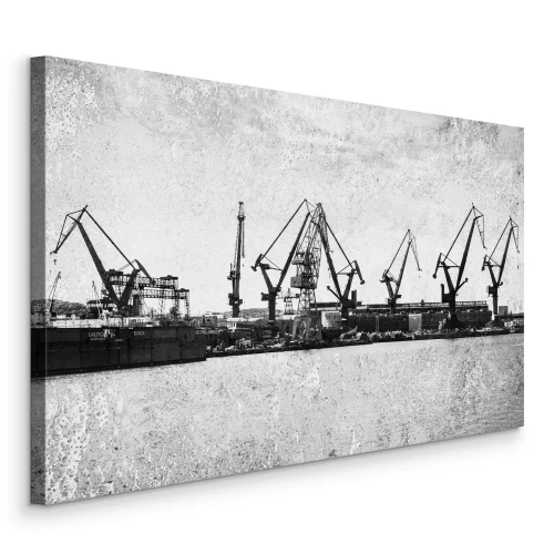 Canvas Uitzicht op de scheepswerf van Gdansk vanaf de waterweg