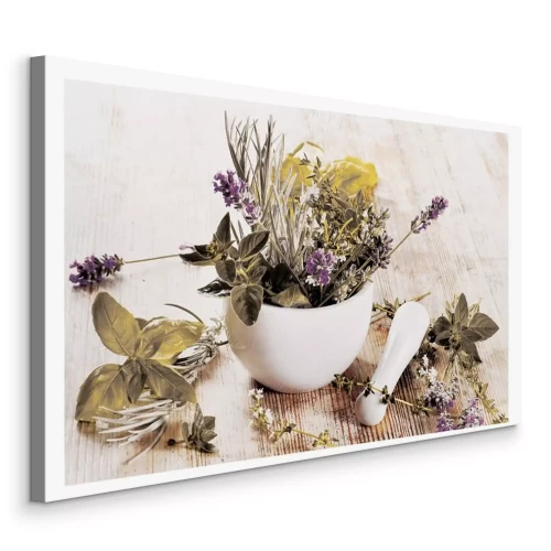 Canvas Keramische vijzel met verse kruiden