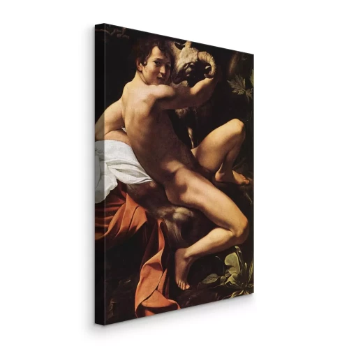 Canvas Caravaggio Johannes de Doper met een Lam reproductie