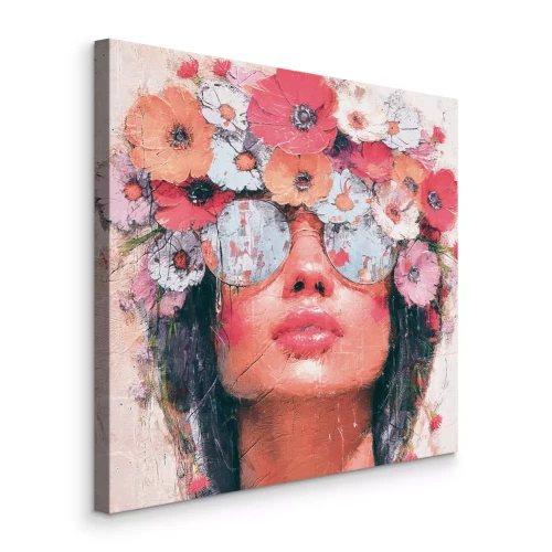 Canvas Portier van een vrouw met een bloemenkrans