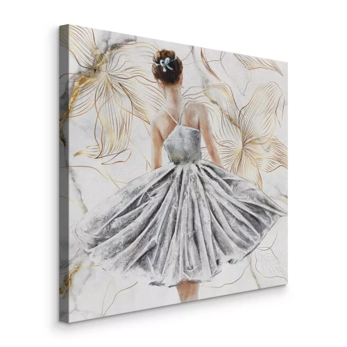 Canvas Een portret van een danseres, omringd door gouden bloemen.