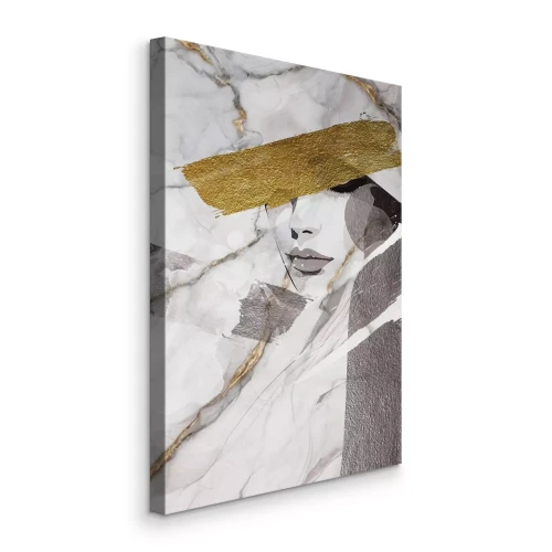 Canvas Portret van een vrouw tegen een marmeren achtergrond met gouden accenten