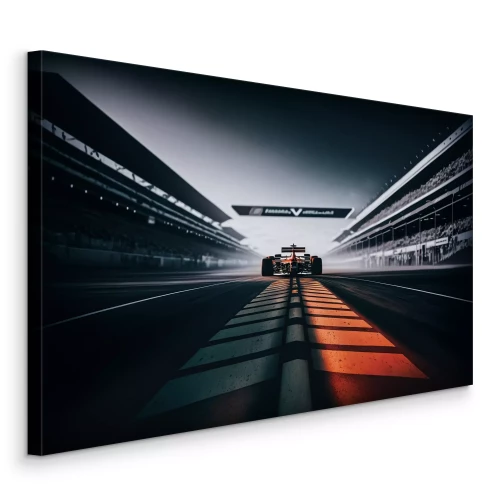 Canvas De auto staat klaar om te starten, omringd door de tribunes