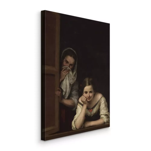 Canvas Barok schilderij van vrouwen in een raam