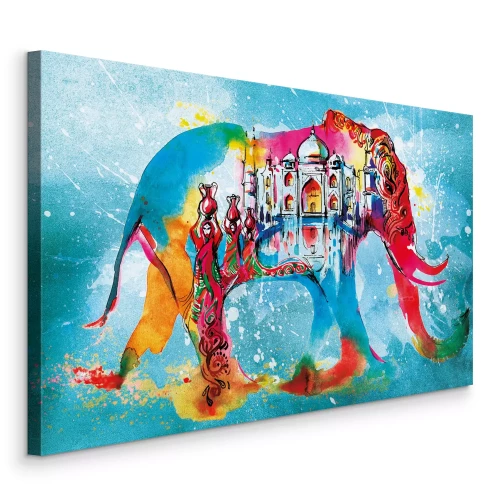 Canvas Oosterse kunst sprookjesachtige olifant met architectuur