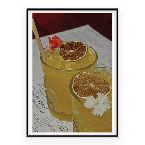 Poster Dranken met gedroogde citrusvruchten en bloemengarnituren