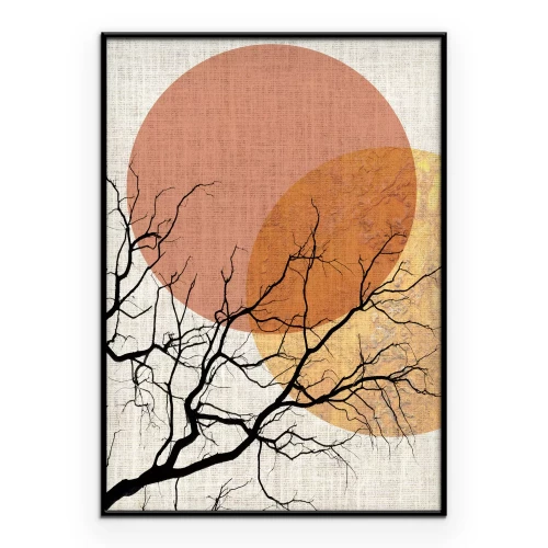Poster Abstracte zonsondergang en zwarte tak