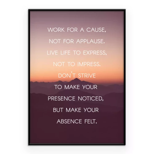 Poster Een inspirerende inscriptie tegen een achtergrond van bergen bij zonsondergang