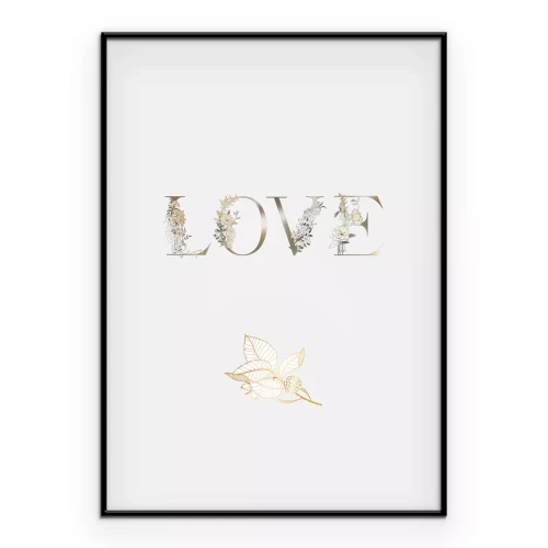 Poster Subtiele grafische afbeeldingen met bladeren en liefdesmotieven