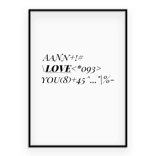 Poster Het opschrift LIEFDE tussen symbolen en tekens