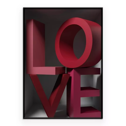 Poster Ruimtelijke bordeauxrode LOVE-typografie