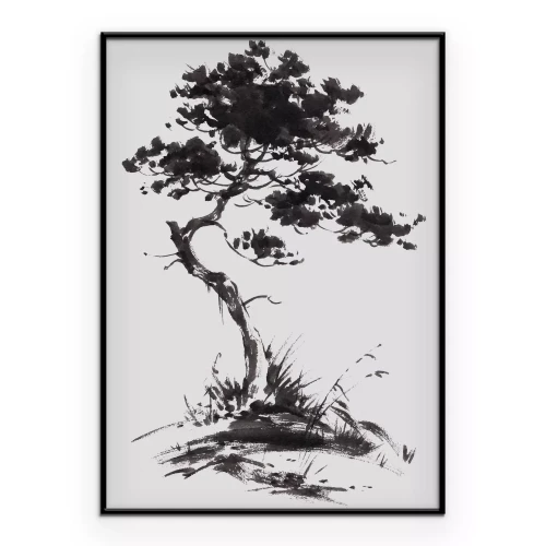 Poster Aquarelboom op een grijze achtergrond