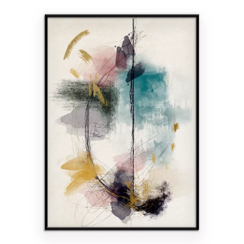 Poster Een delicate compositie van vlekken op een beige achtergrond