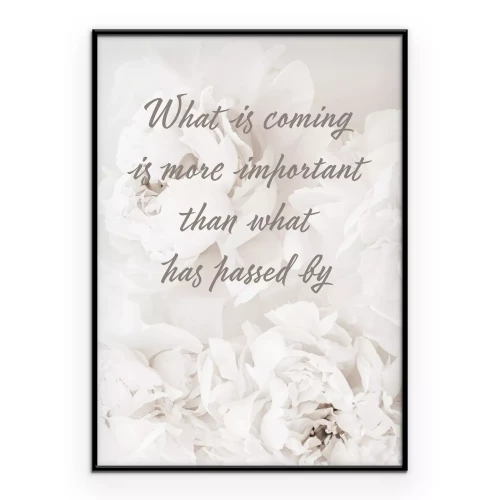 Poster Typografie op een achtergrond van witte pioenrozen