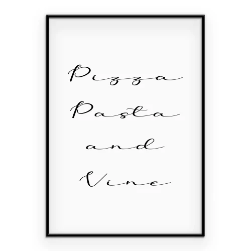 Poster Kalligrafische inscriptie pizza pasta en wijn