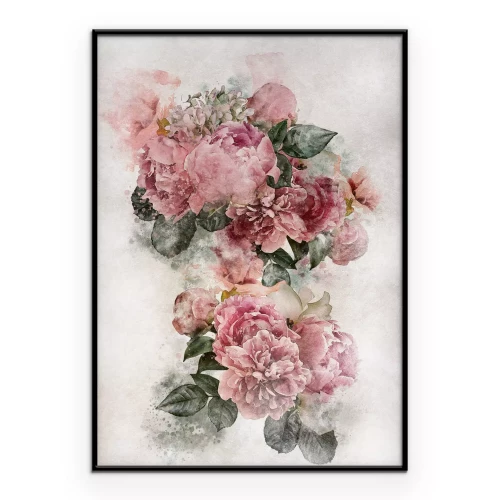 Poster Een schilderachtig boeket van roze pioenrozen