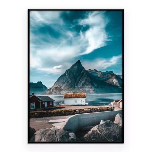 Poster Bergweerspiegeling met turquoise meer