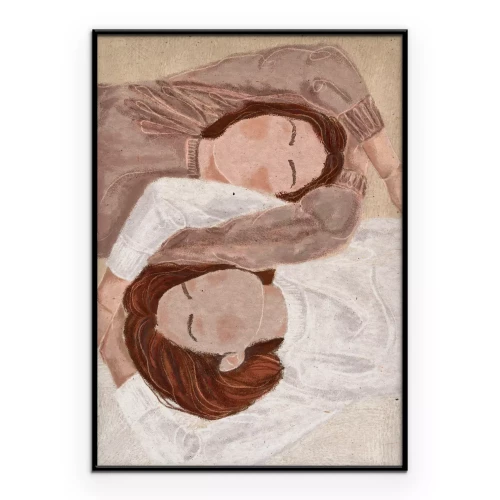 Poster Illustratie van vriendschap tussen twee vrouwen in pasteltinten