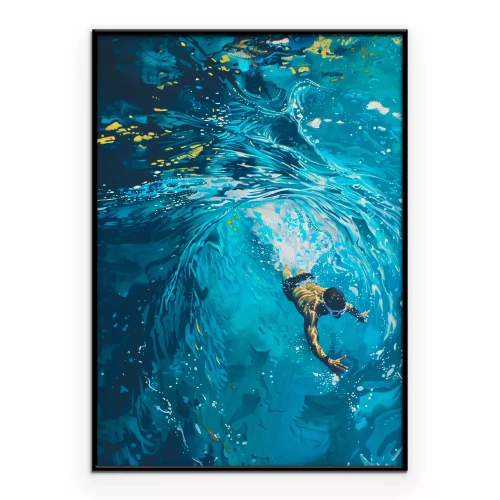 Poster Een man die in een zwembad zwemt