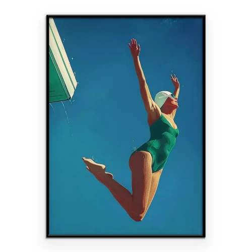 Poster Een zwemmer die in het water springt