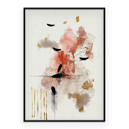 Poster Een delicate compositie van vlekken en gouden accenten